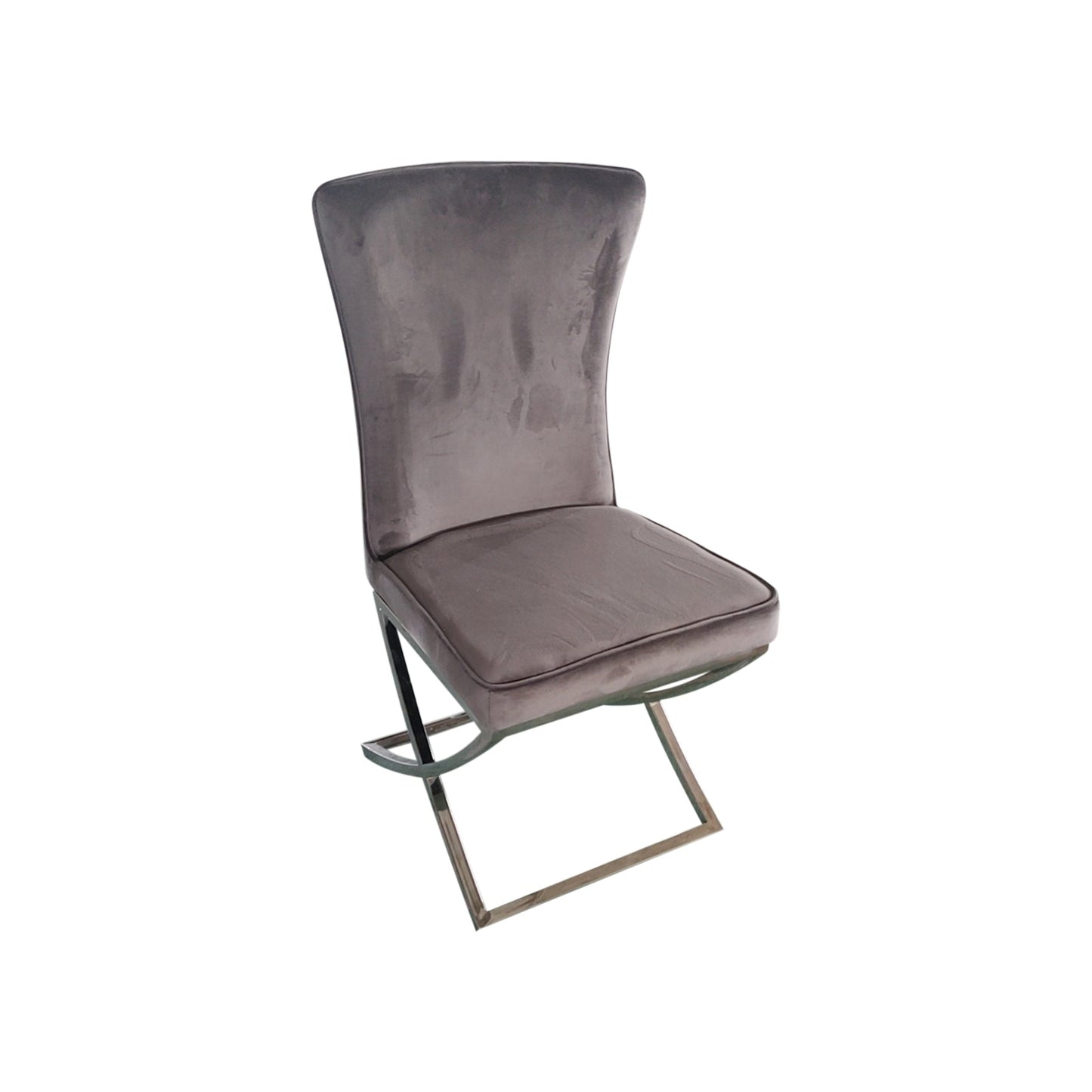 2x Dining Chairs Grey Fabric Upholstery Quilting Silver Color Legs - Image 4
