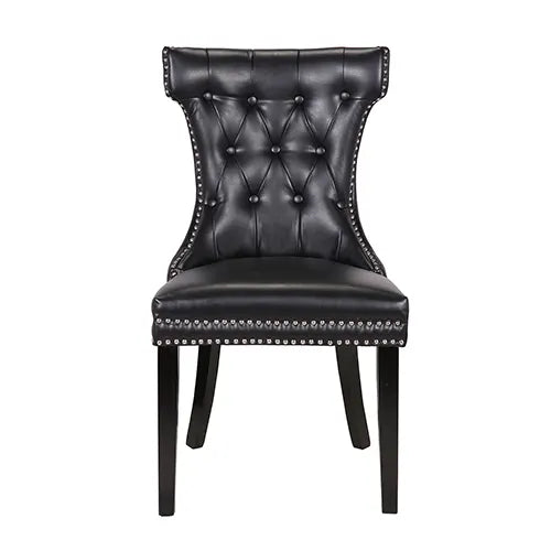 Century 2X Dining Chair Black Pu Wooden Legs - Image 2