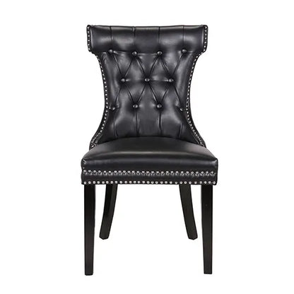 Century 2X Dining Chair Black Pu Wooden Legs - Image 2