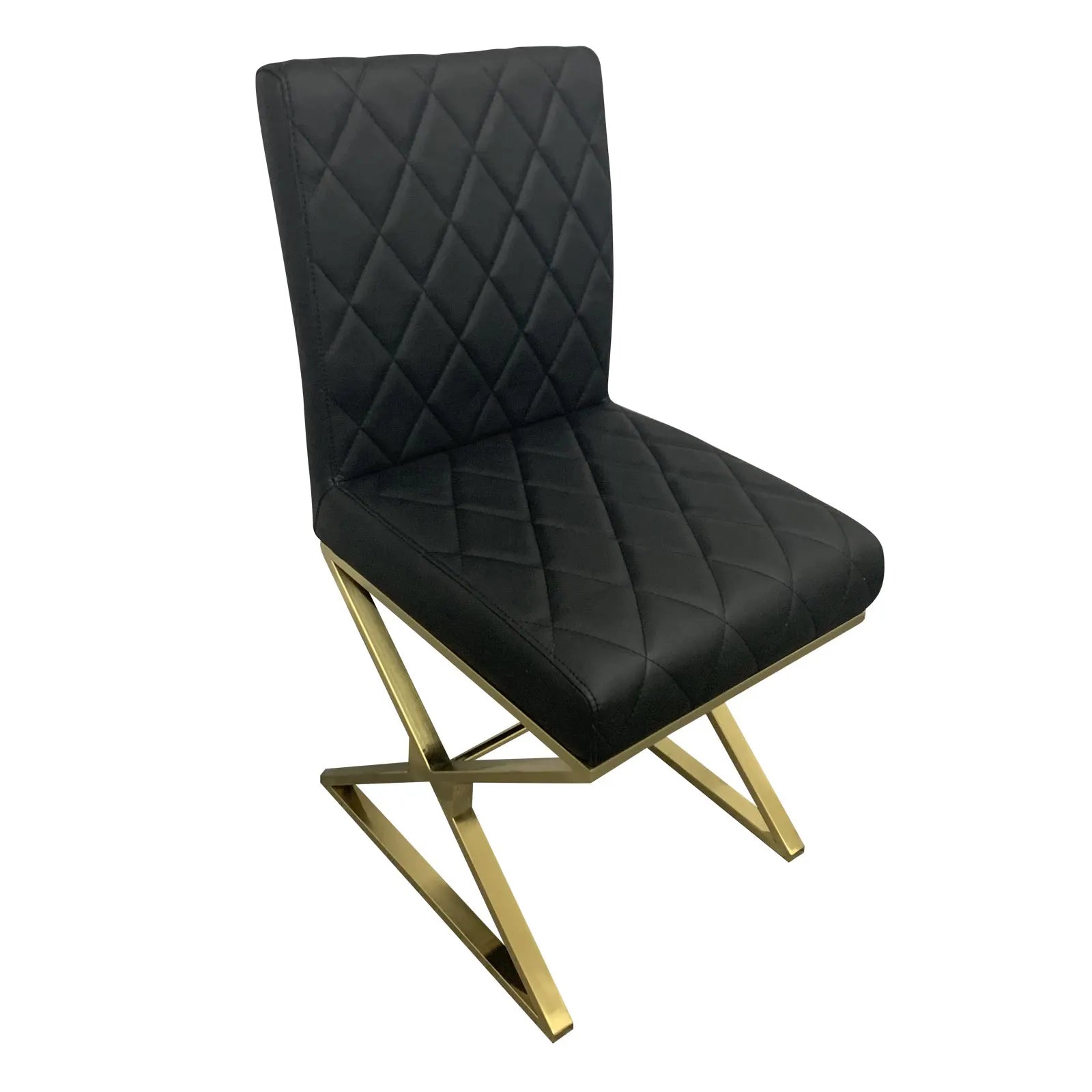 2X Dining Chair Stainless Gold Frame & Seat Black PU Leather - Image 3