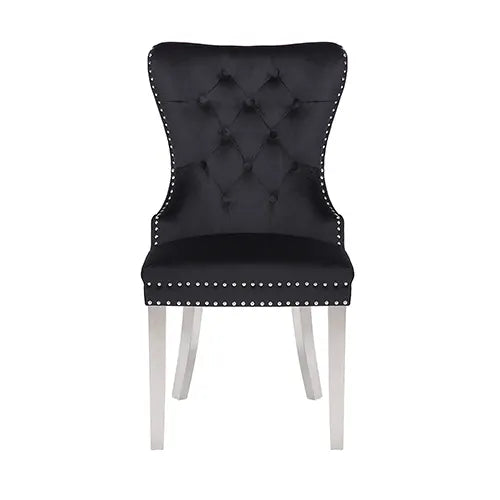 Victoria 2X Dining Chair Black Velvet & STAINLESS STEEL Legs - Image 2