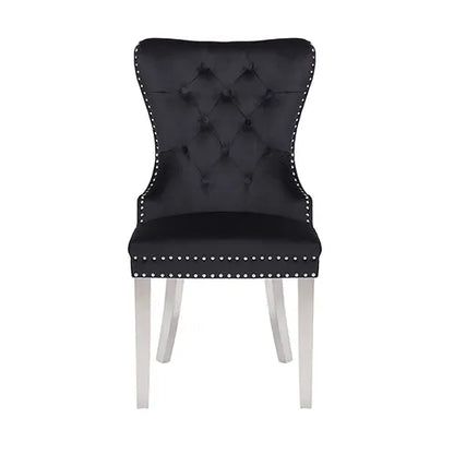 Victoria 2X Dining Chair Black Velvet & STAINLESS STEEL Legs - Image 2