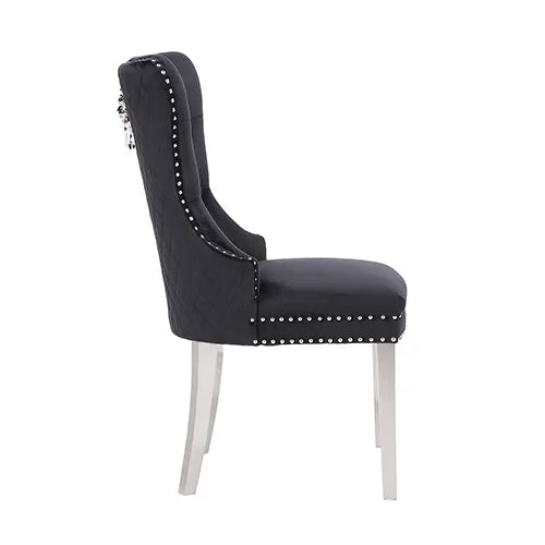 Victoria 2X Dining Chair Black Velvet & STAINLESS STEEL Legs - Image 3