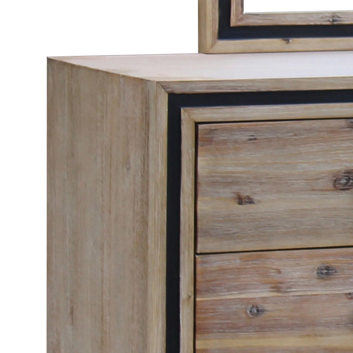 Dresser with 6 Storage Drawers in Solid Acacia With Mirror in Silver Brush Colour - Image 2