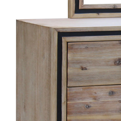 Dresser with 6 Storage Drawers in Solid Acacia With Mirror in Silver Brush Colour - Image 2