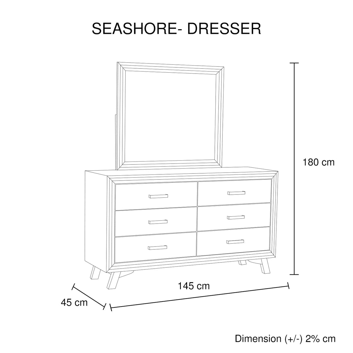 Dresser with 6 Storage Drawers in Solid Acacia With Mirror in Silver Brush Colour - Image 5
