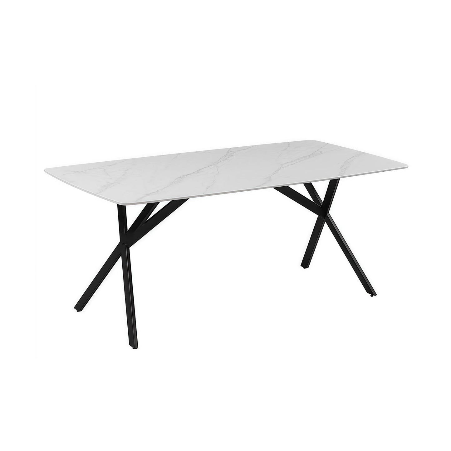 Dining Table Rectangular Shape White Sintered Stone Top Powder Coated Iron Legs - Image 2