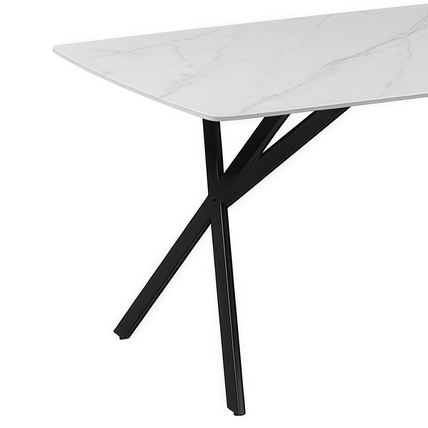 Dining Table Rectangular Shape White Sintered Stone Top Powder Coated Iron Legs - Image 4