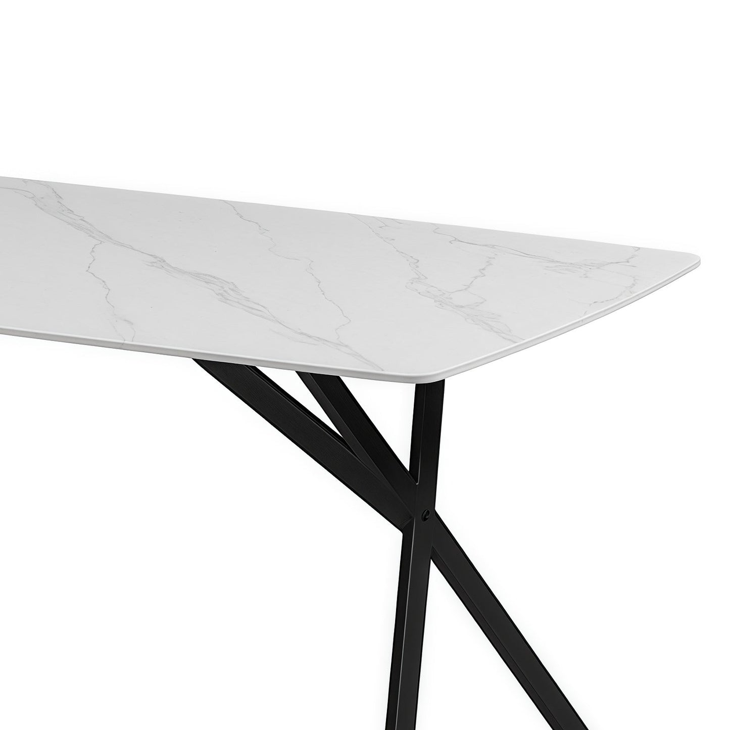Dining Table Rectangular Shape White Sintered Stone Top Powder Coated Iron Legs - Image 5