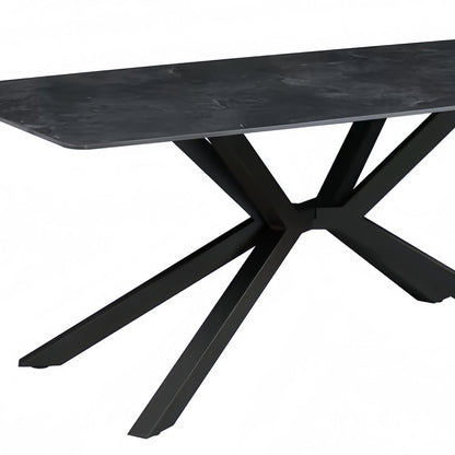 Dining Table Rectangular Shape Green Sintered Stone Top Powder Coated Iron Legs - Image 5