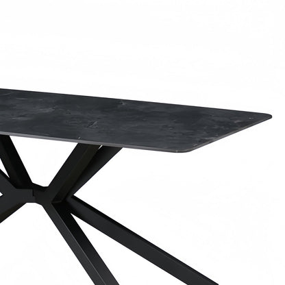 Dining Table Rectangular Shape Green Sintered Stone Top Powder Coated Iron Legs - Image 6