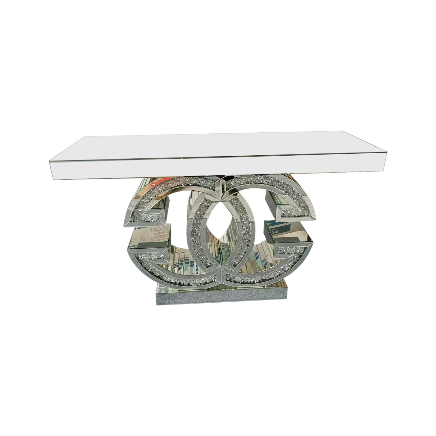 Hall Table MDF & Mirror & Crushed Acrylic Diamonds Silver Colour - Image 6