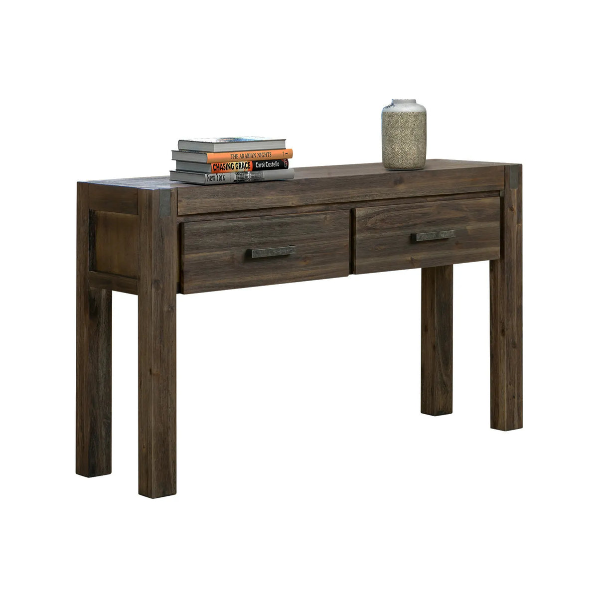 Hall Table 2 Storage Drawers Solid Acacia Wooden Frame Hallway in Chocolate Color - Image 2