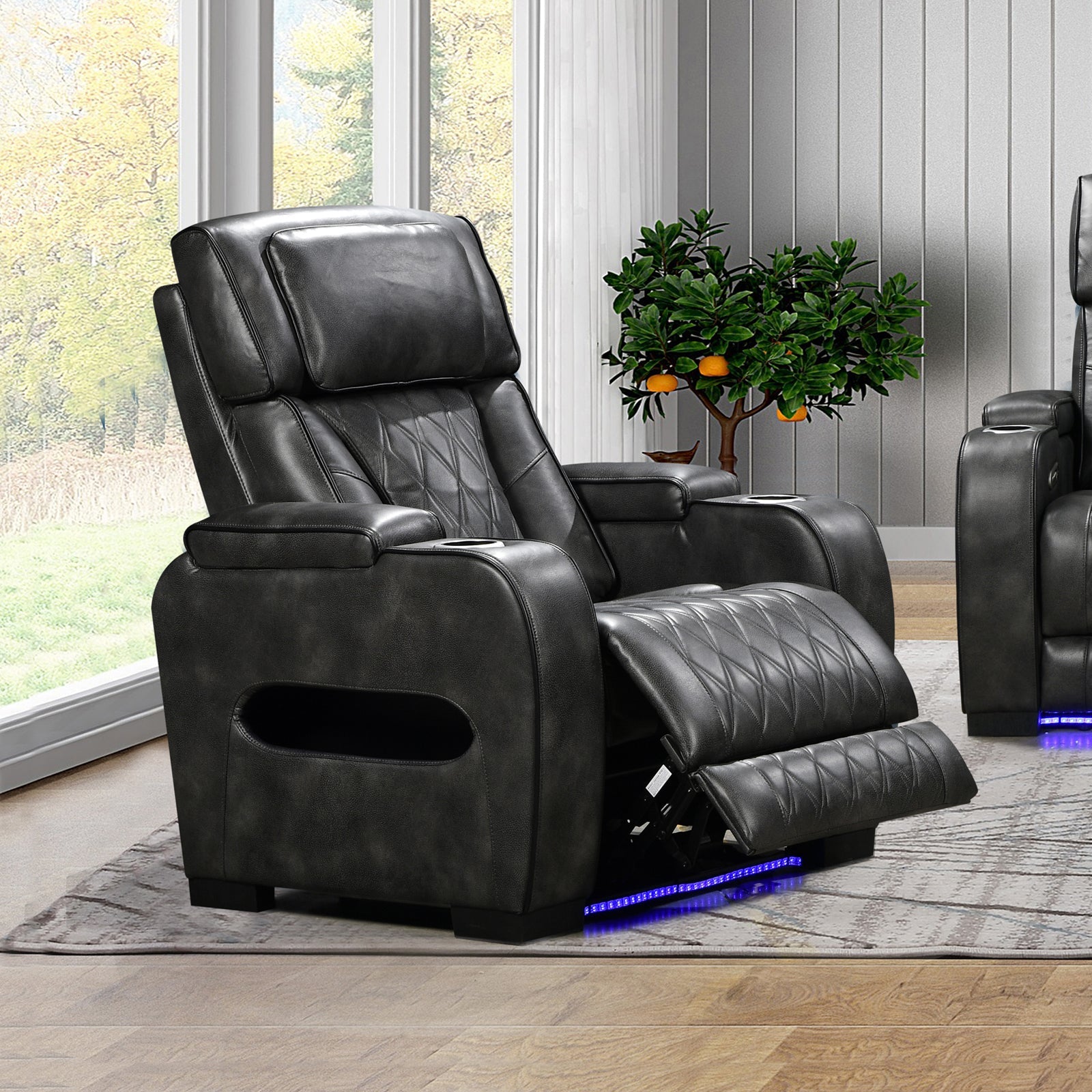 1 Seater Electric Air Leather Dark Grey Recliner - Image 3