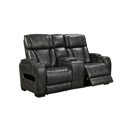 2 Seater Electric Air Leather Dark Grey Recliner - Image 2