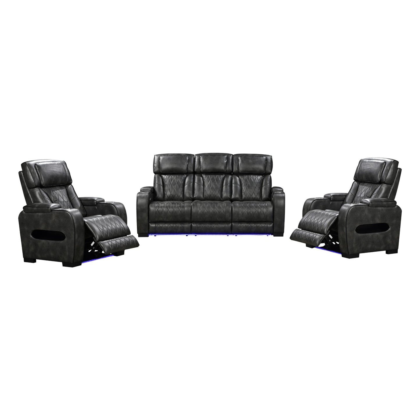 3-1-1 Seater Electric Air Leather Dark Grey Recliner Set - Image 2