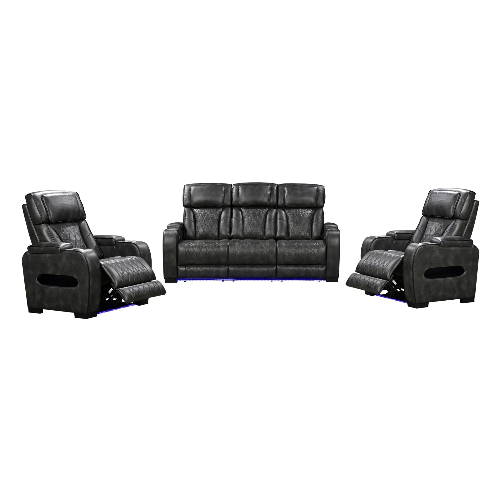 3-1-1 Seater Electric Air Leather Dark Grey Recliner Set - Image 2