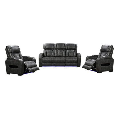 3-1-1 Seater Electric Air Leather Dark Grey Recliner Set - Image 2