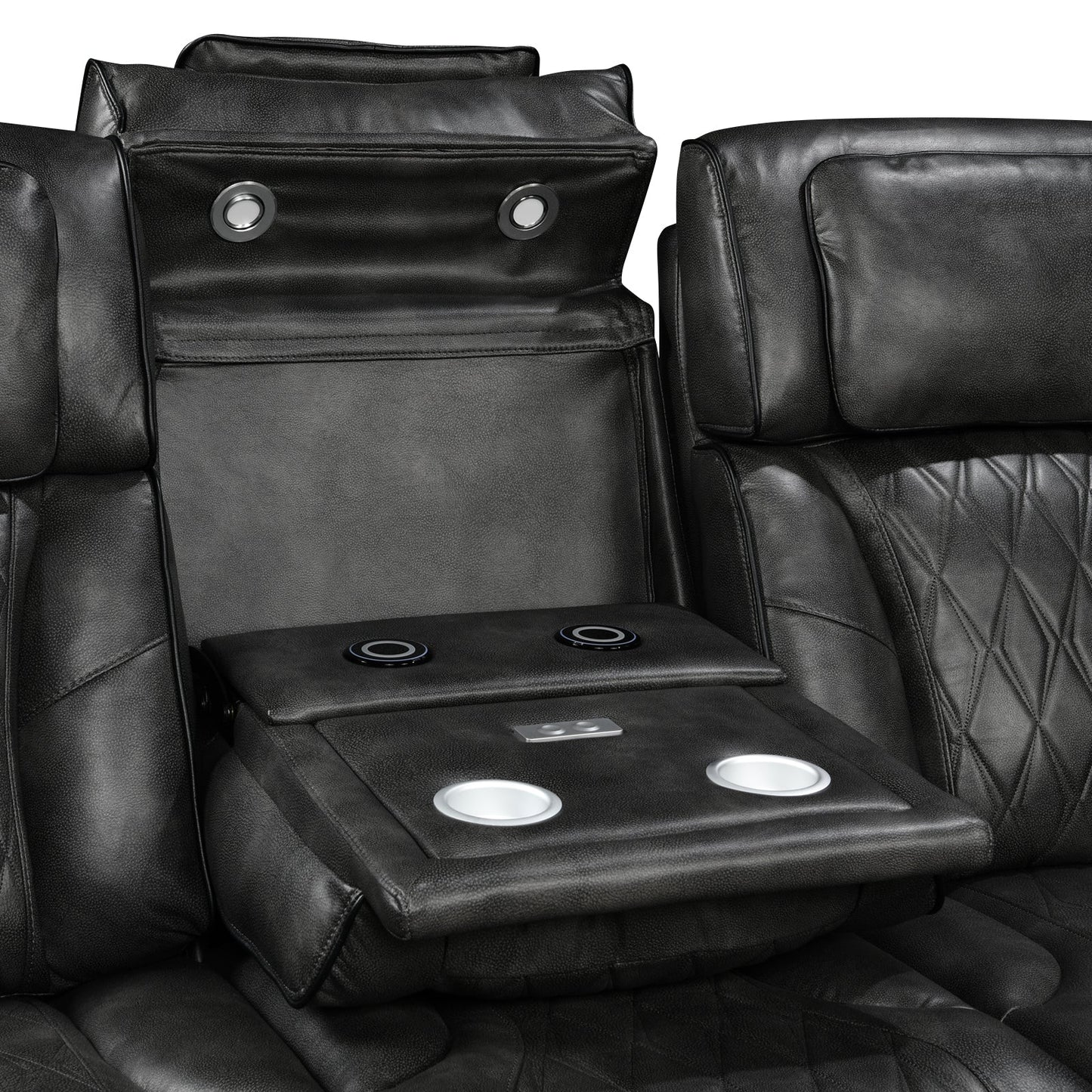 3-1-1 Seater Electric Air Leather Dark Grey Recliner Set - Image 5