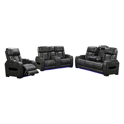 3-2-1 Seater Electric Air Leather Dark Grey Recliner Set - Image 2