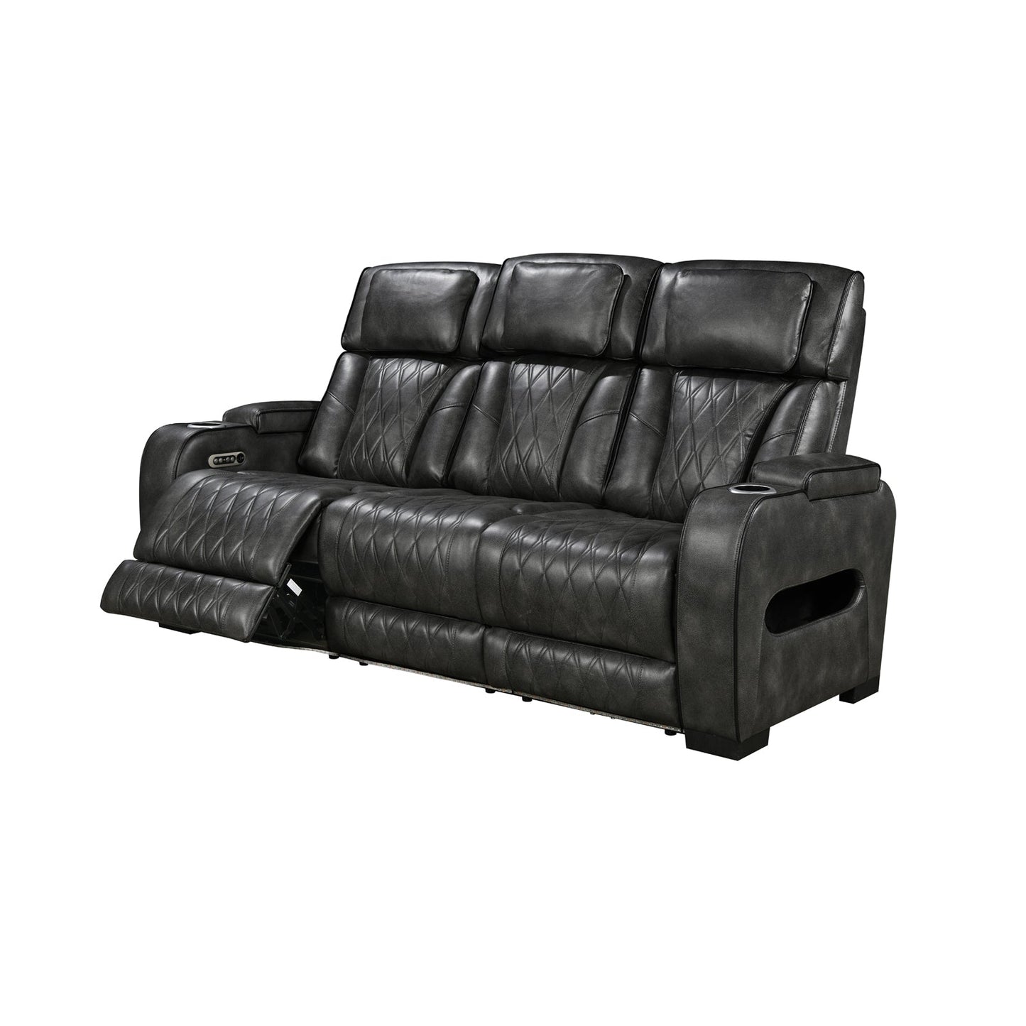 3-2-1 Seater Electric Air Leather Dark Grey Recliner Set - Image 3
