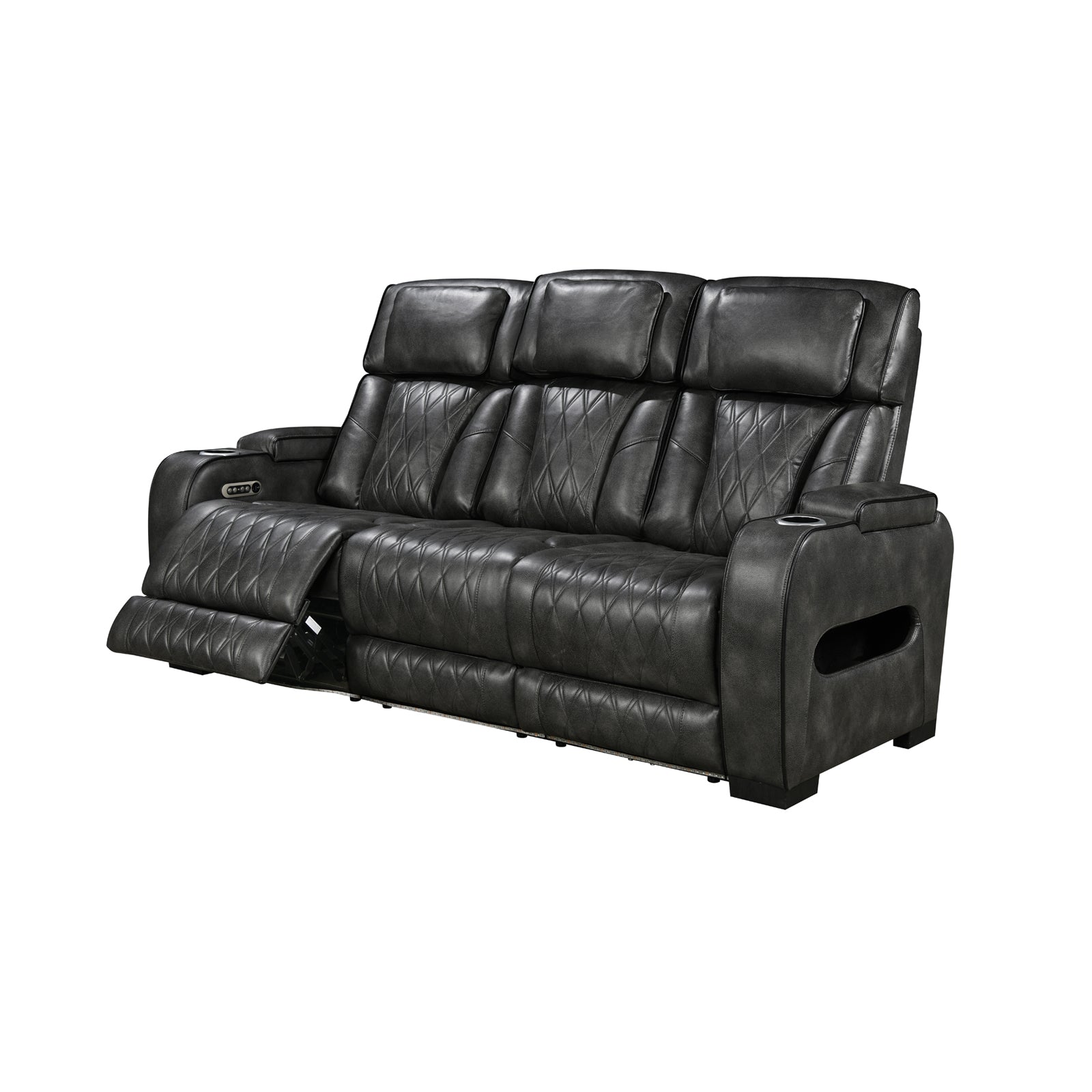 3-2-1 Seater Electric Air Leather Dark Grey Recliner Set - Image 3
