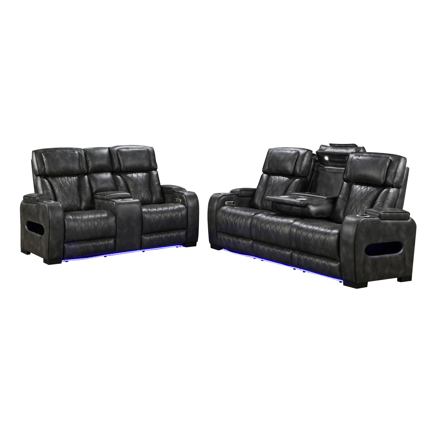 3-2 Seater Electric Air Leather Dark Grey Recliner Set - Image 2