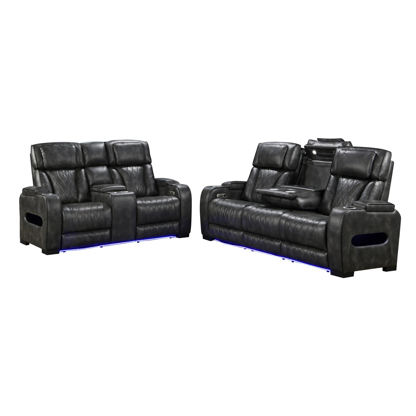 3-2 Seater Electric Air Leather Dark Grey Recliner Set - Image 2