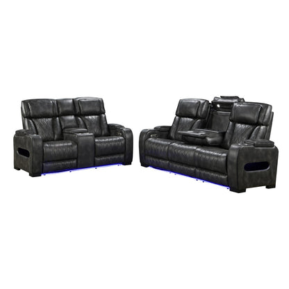 3-2 Seater Electric Air Leather Dark Grey Recliner Set - Image 2
