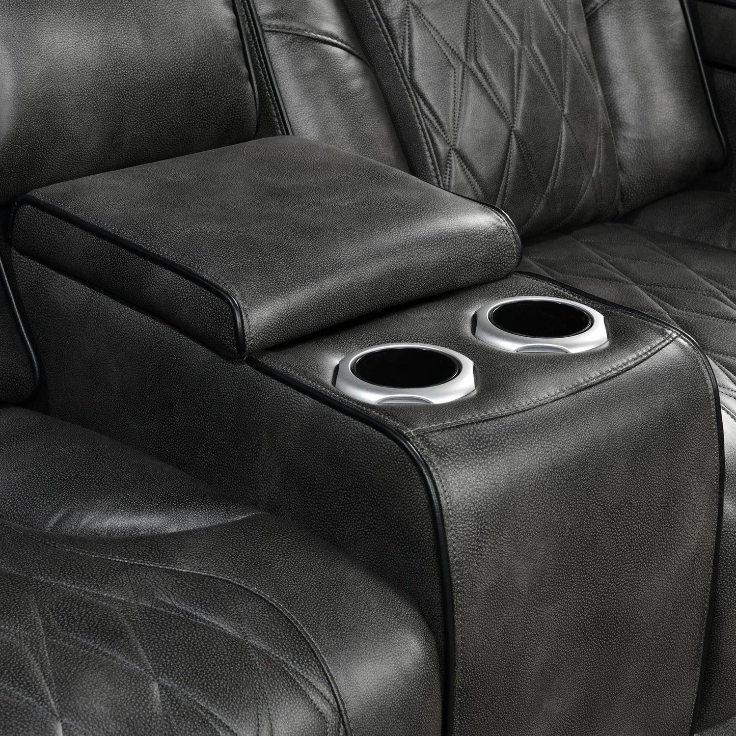 3-2 Seater Electric Air Leather Dark Grey Recliner Set - Image 5