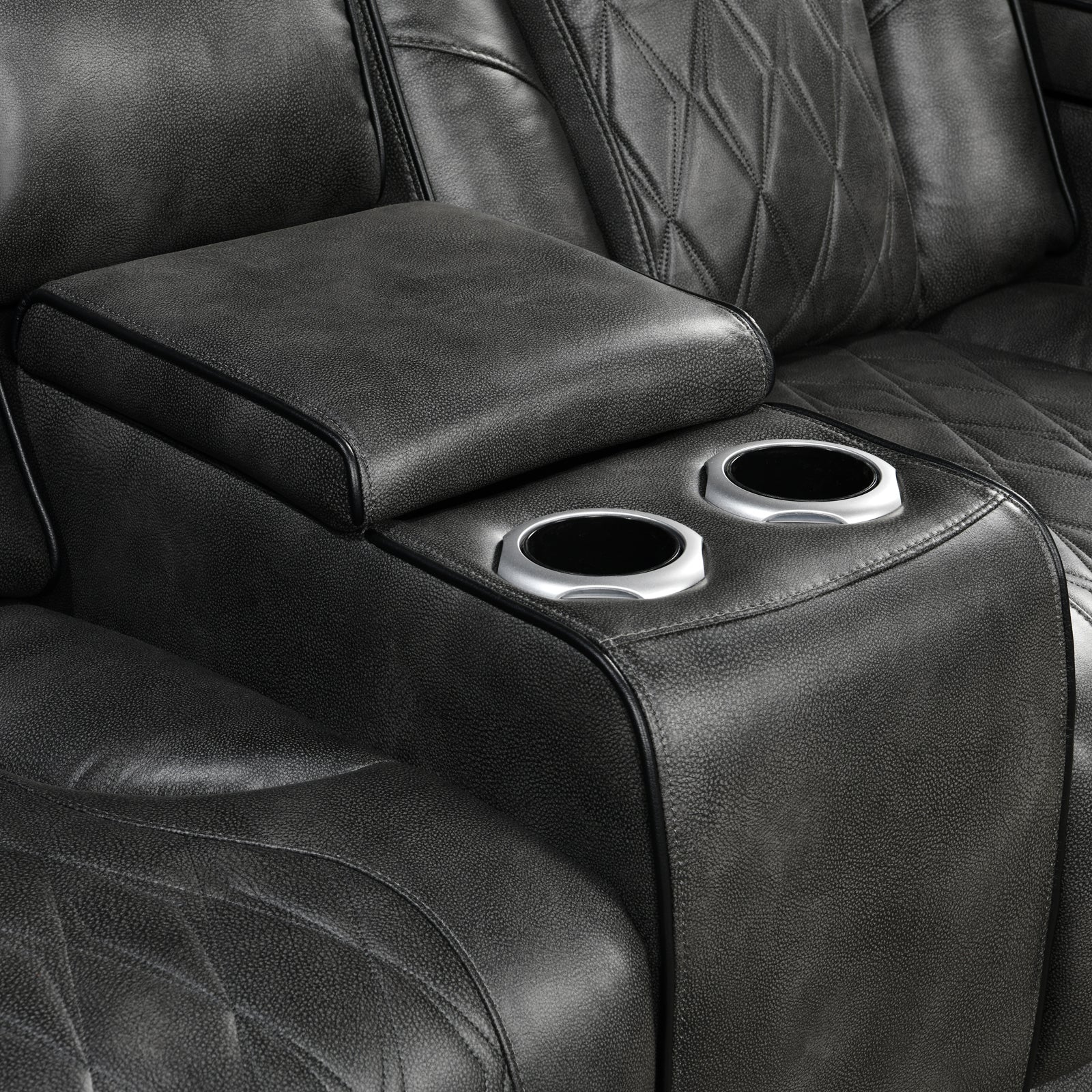 3-2 Seater Electric Air Leather Dark Grey Recliner Set - Image 5
