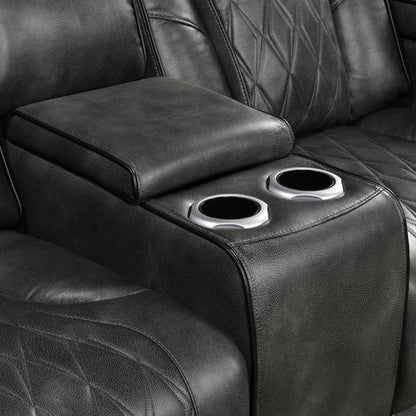 3-2 Seater Electric Air Leather Dark Grey Recliner Set - Image 5