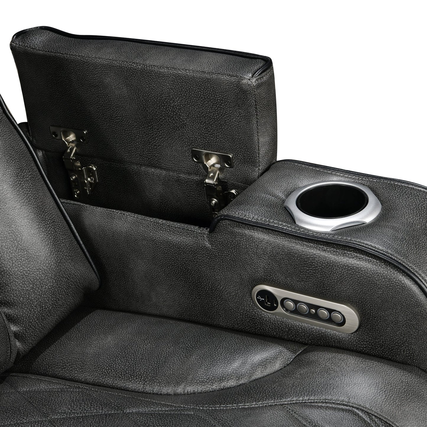 3-2 Seater Electric Air Leather Dark Grey Recliner Set - Image 6