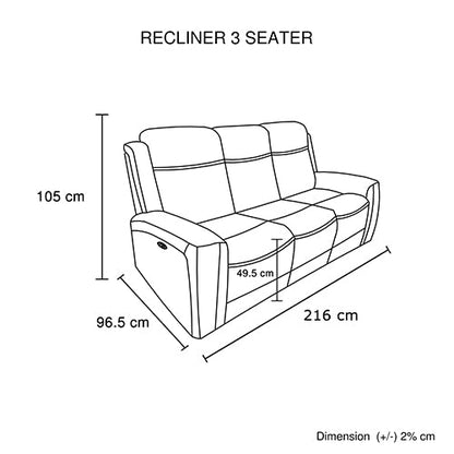 3-2 Seater Electric Leather/PVC Black Recliner Set - Image 9