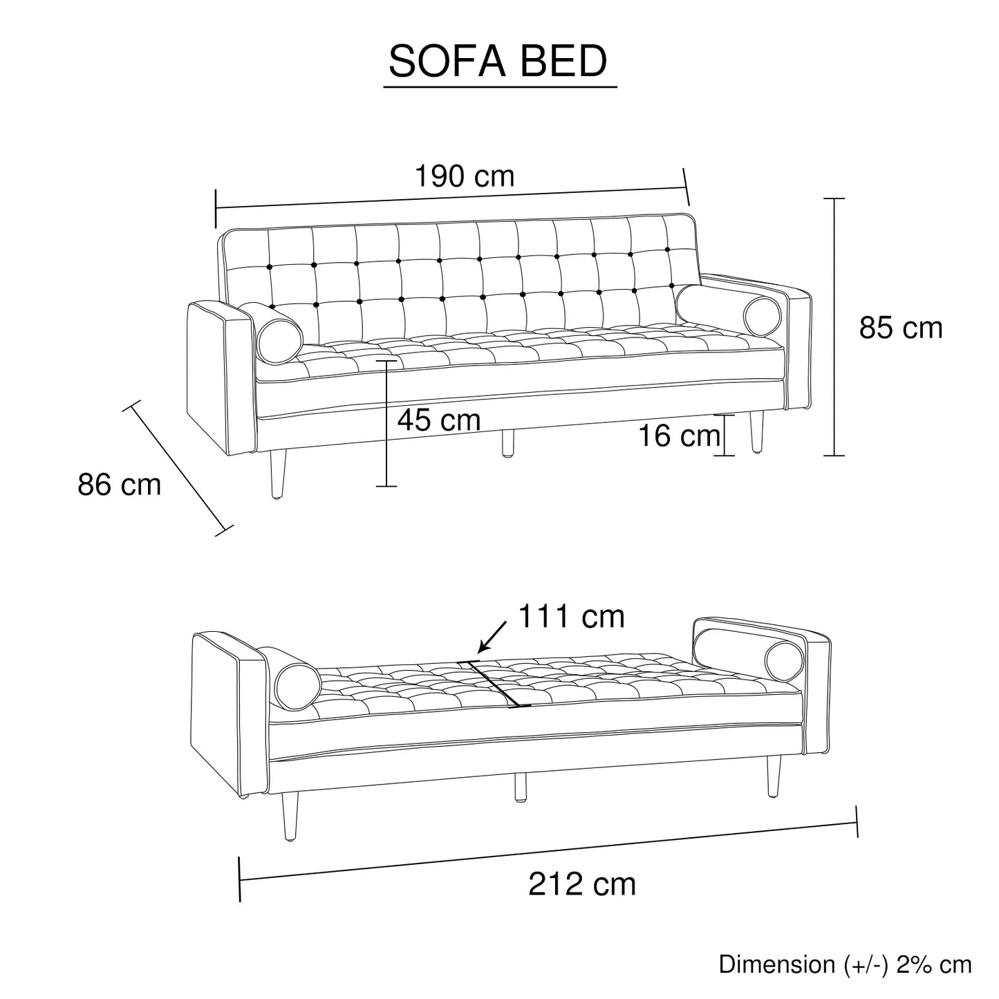 Sofa Bed 3 Seater Button Tufted Lounge Set for Living Room Couch in Velvet Green Colour - Image 6