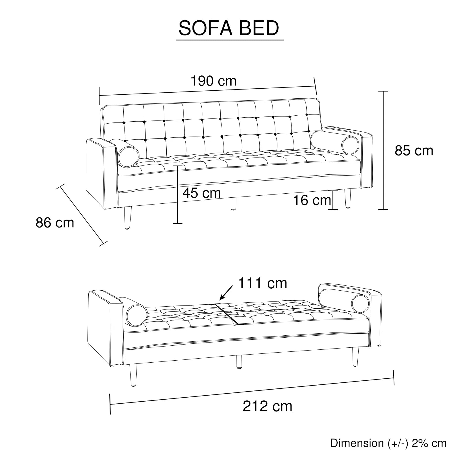 Sofa Bed 3 Seater Button Tufted Lounge Set for Living Room Couch in Velvet Green Colour - Image 6