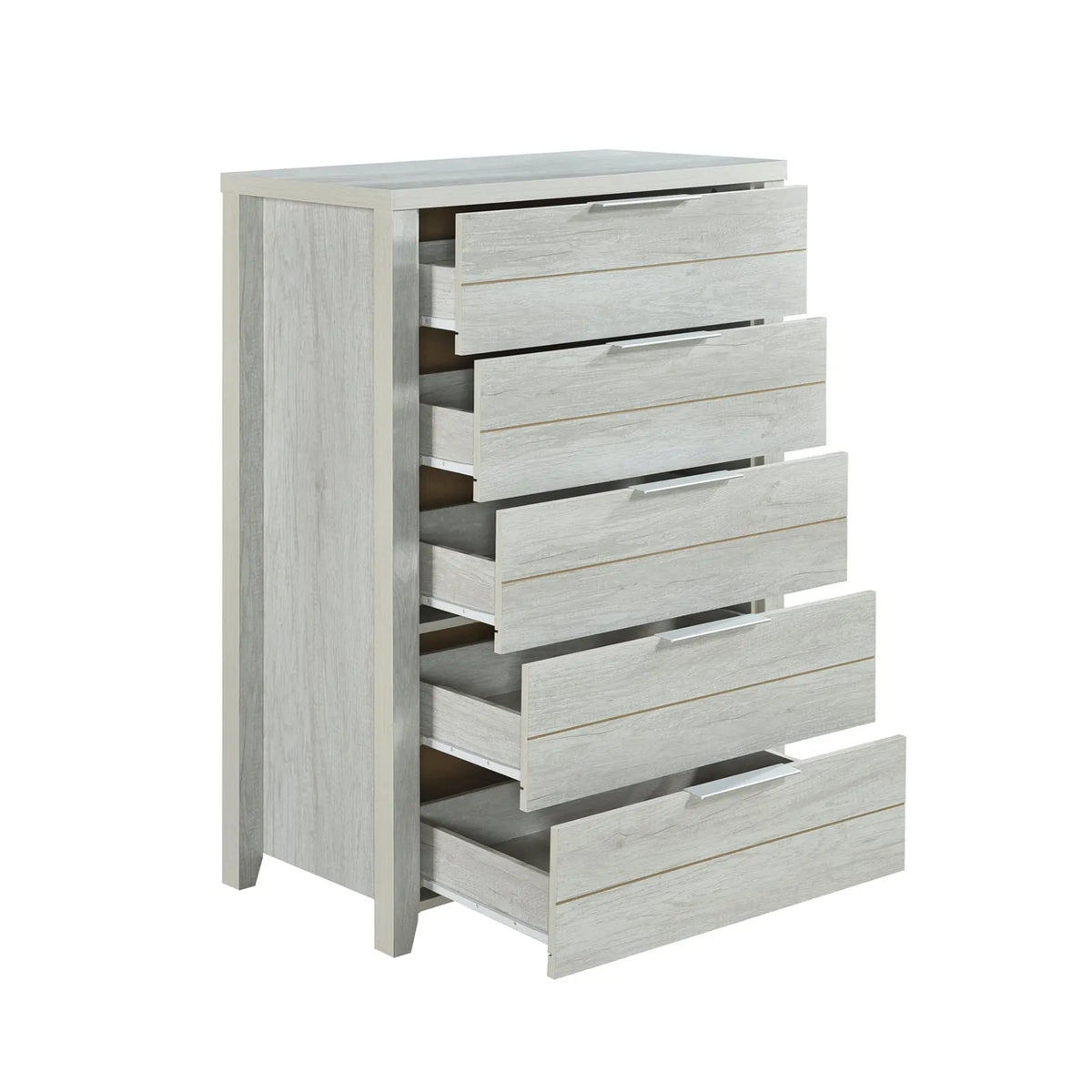 Tallboy with 5 Storage Drawers Natural Wood like MDF in White Ash Colour - Image 2