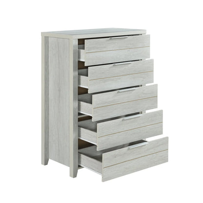Tallboy with 5 Storage Drawers Natural Wood like MDF in White Ash Colour - Image 2