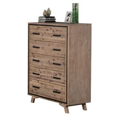 Tallboy with 5 Storage Drawers Solid Acacia Wooden Frame in Silver Brush Colour - Image 2