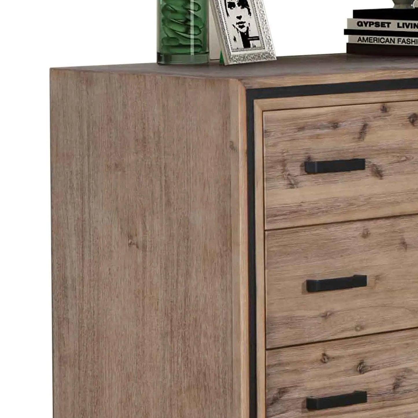 Tallboy with 5 Storage Drawers Solid Acacia Wooden Frame in Silver Brush Colour - Image 3