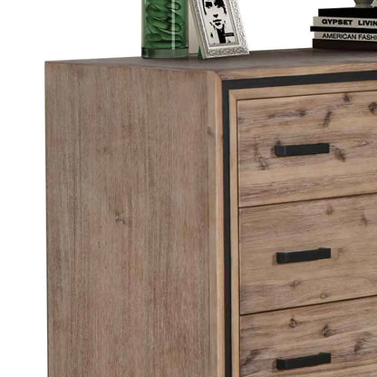 Tallboy with 5 Storage Drawers Solid Acacia Wooden Frame in Silver Brush Colour - Image 3