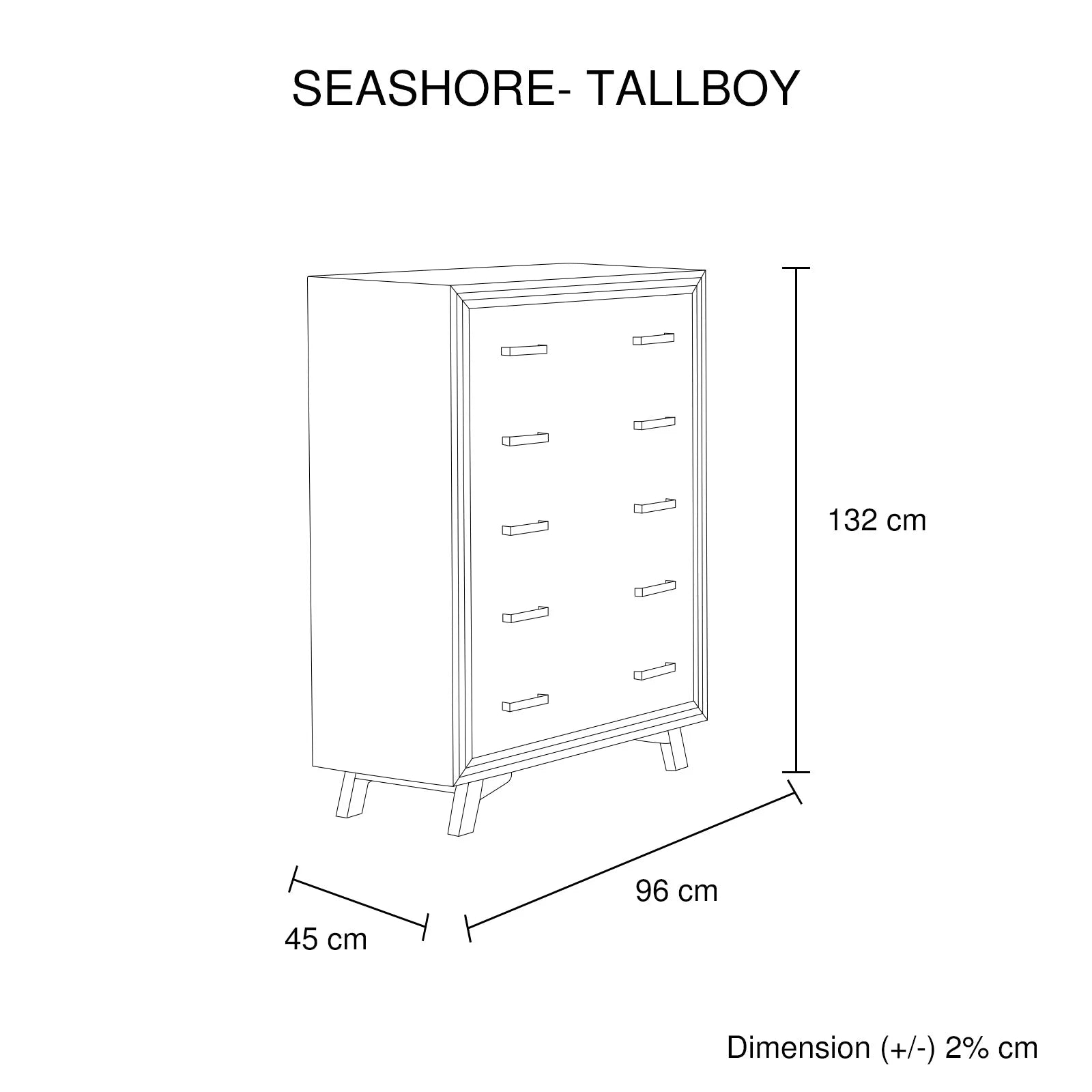 Tallboy with 5 Storage Drawers Solid Acacia Wooden Frame in Silver Brush Colour - Image 6