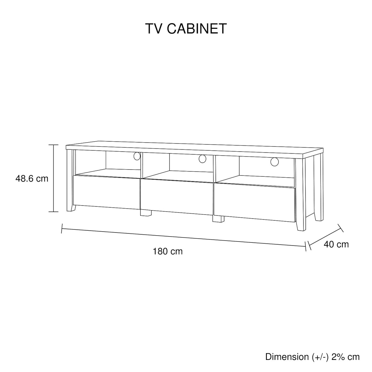 TV Cabinet 3 Storage Drawers with Shelf Natural Wood like MDF Entertainment Unit in Oak Colour - Image 7