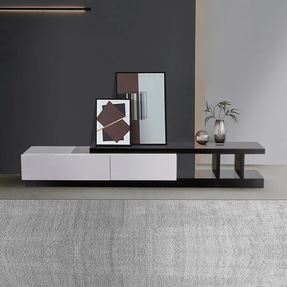 TV Cabinet with 2 Storage Drawers With High Glossy Assembled Entertainment Unit in Black & White colour