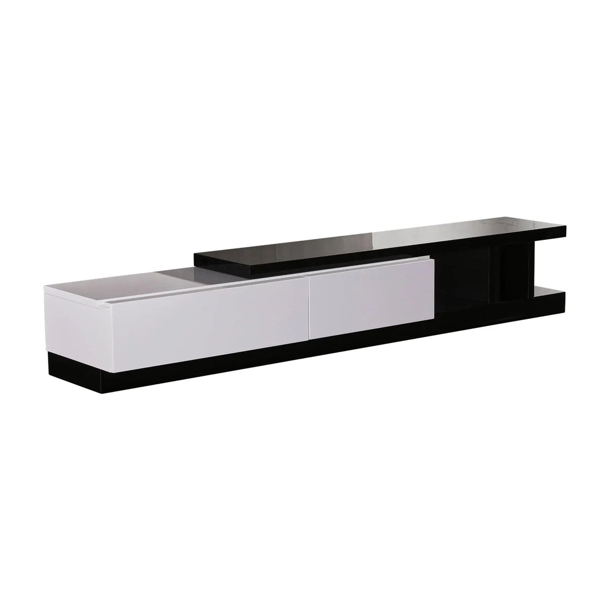 TV Cabinet with 2 Storage Drawers With High Glossy Assembled Entertainment Unit in Black & White colour - Image 2