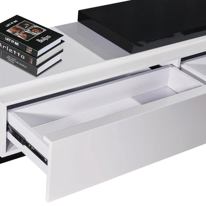 TV Cabinet with 2 Storage Drawers With High Glossy Assembled Entertainment Unit in Black & White colour - Image 3