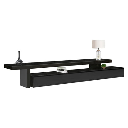 TV Cabinet with 3 Storage Drawers Extendable With Glossy MDF Entertainment Unit in Black Color - Image 2