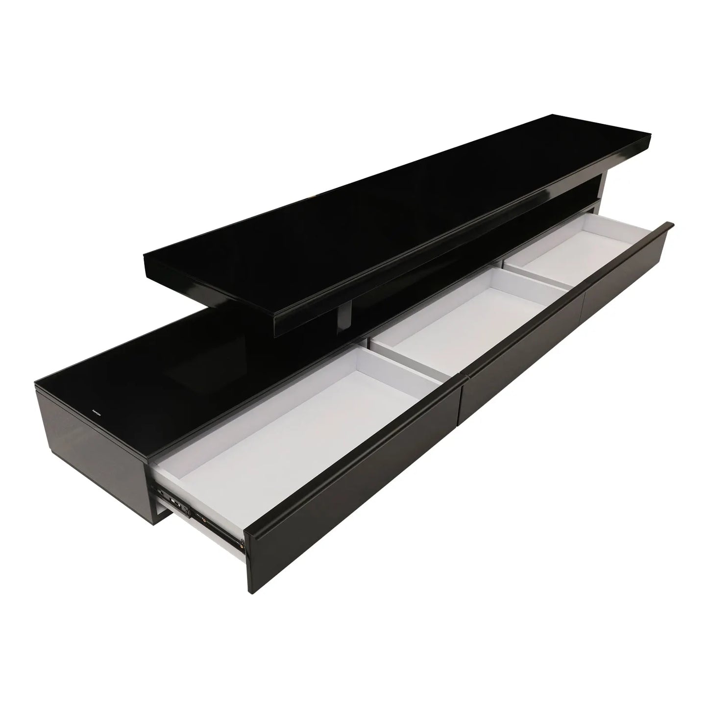 TV Cabinet with 3 Storage Drawers Extendable With Glossy MDF Entertainment Unit in Black Color - Image 4