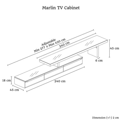 TV Cabinet with 3 Storage Drawers Extendable With Glossy MDF Entertainment Unit in Black Color - Image 7