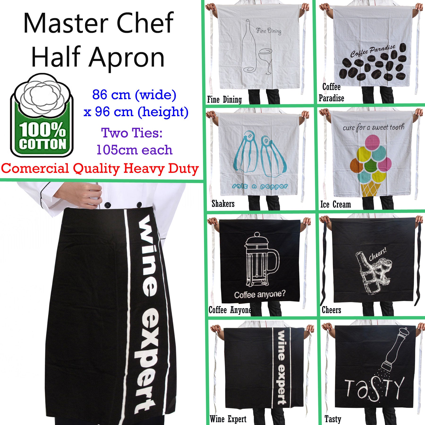 100% Cotton Master Chef Half Apron Heavy Duty Coffee Anyone - Image 2